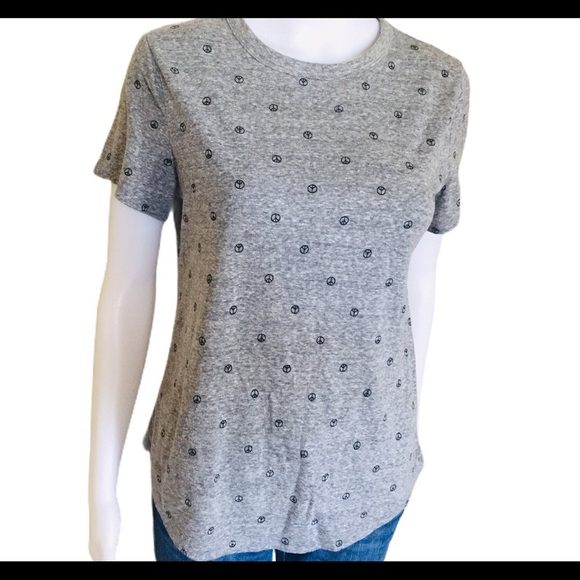 OLD NAVY Everywhere Dainty Peace Sign Print Tee/Top With Cap Sleeves Grey Small - Picture 7 of 11